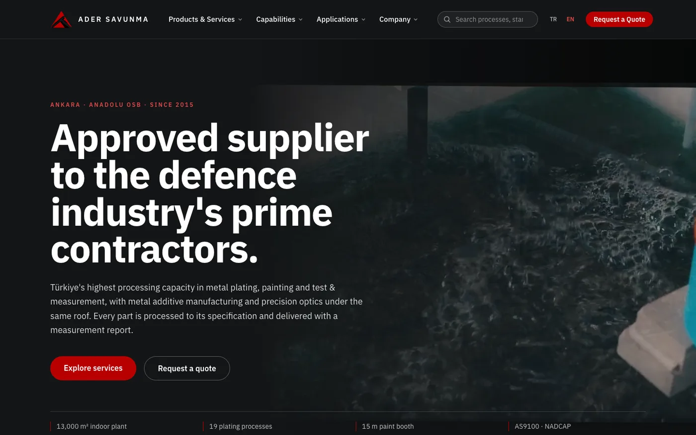 Ader Savunma homepage after the redesign by No7 Software